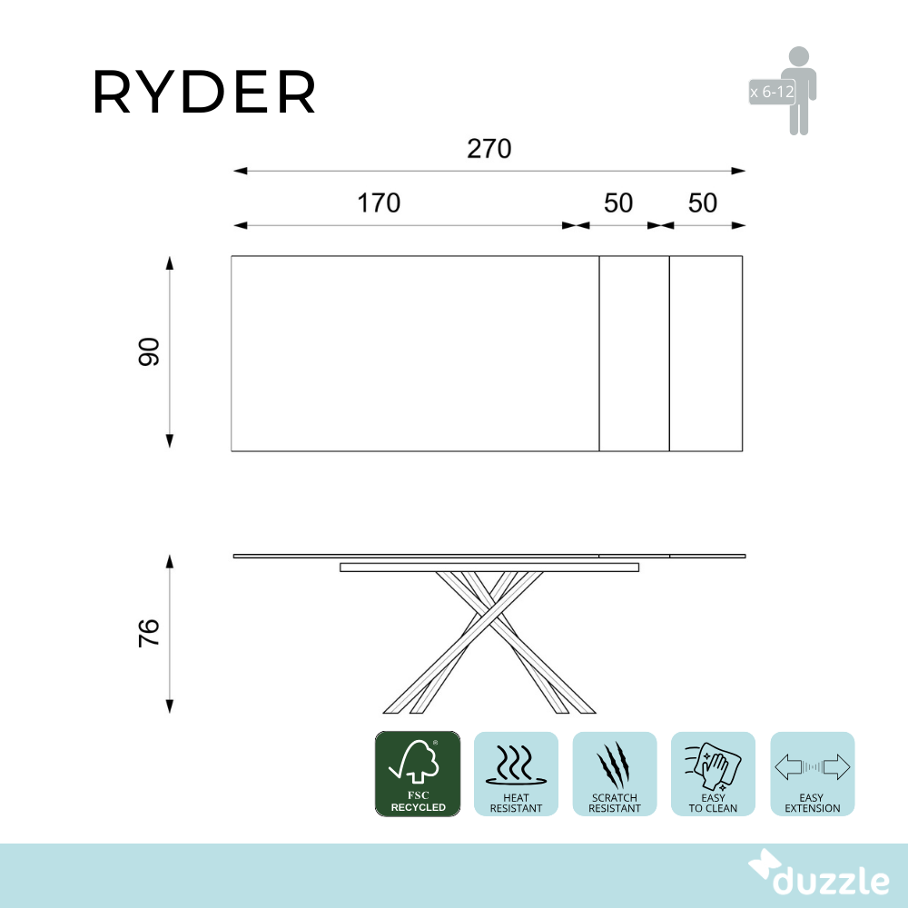 Tavolo da pranzo allungabile in HPL effetto marmo bianco Ryder 170-270x90 cm fino a 12 posti Made in Italy | Duzzle