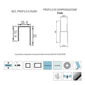 Lato porta box doccia angolare nicchia dafne cristallo 6 mm 70 cm trasparente