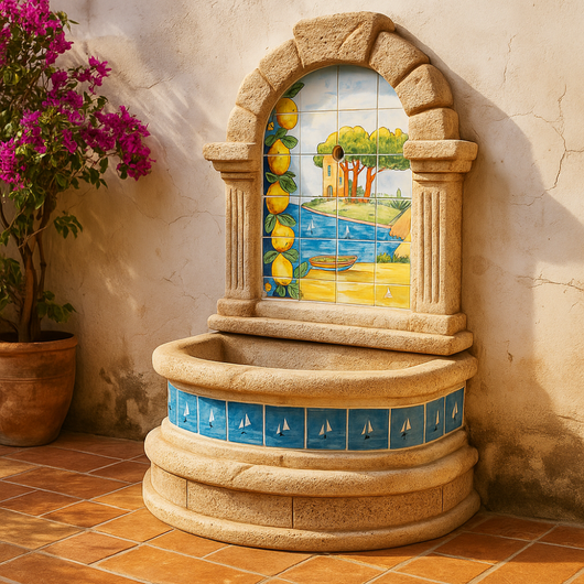 Fontana spagnola modello vietri maiolica h120xl80xp45 cm cemento effetto pietra