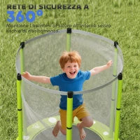 Trampolino Elastico per Bambini Ø140 cm con Rete di Sicurezza e Disegni, Età 3-6 Anni, Verde