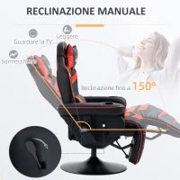 Sedia da Gaming Massaggiante con Poggiapiedi e Cuscino, in Finta Pelle, 79.5x82.5x111.5 cm, Nero e Rosso