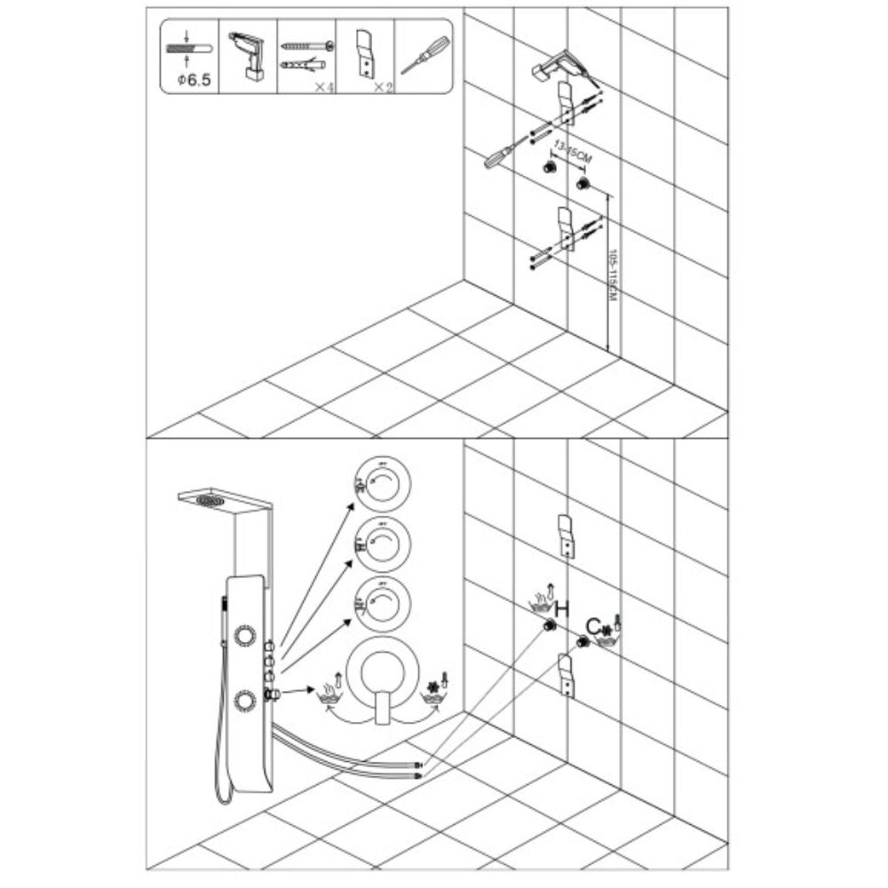 Colonna doccia tec alluminio bianco nero getti idro arredamento h150xl22 *** confezione 1