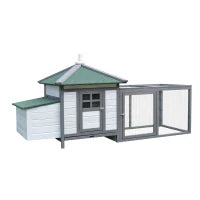 Pollaio da Giardino Prefabbricato in Legno 196x76x97cm, Bianco e Grigio