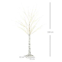 Albero di Natale Bianco con Luci LED e 12 Rami per Interni ed Esterni, in PP e Metallo, 22x22x150 cm