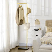Appendiabiti con 2 Ganci per Ingresso, Camera da Letto e Soggiorno in Metallo e Marmo, 35x25x170 cm, Oro e Nero