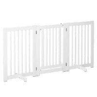 Cancellino per Cani Pieghevole a 3 Pannelli, Porta Centrale con Blocco, Struttura in MDF, 155x76cm Bianco
