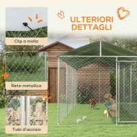 Kennel per Cani da Esterno con Tetto Impermeabile in Tessuto Oxford e Acciaio, 6x2.3x2.3m, Argento