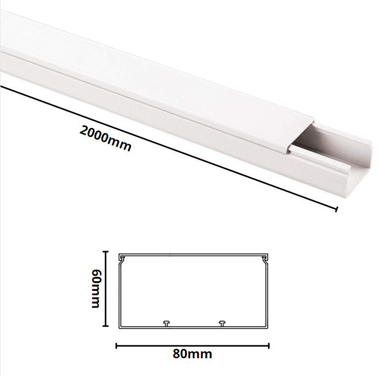 Canale bianco portacavi pvc rigido autoestinguente 80x60mm barra 2 metri
