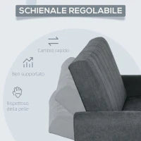 Divano Letto Clic Clac con Schienale Regolabile su 3 Livelli, in Tessuto Effetto Velluto, 148x87x88 cm, Grigio