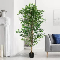 Pianta di Ficus Artificiale da 180 cm per Interni ed Esterni con Vaso in Metallo Riempito, Verde