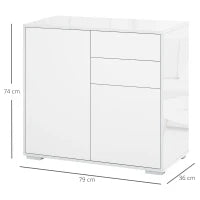 Mobiletto 2 Cassetti e 2 Ante, Apertura a Pressione, Mobile con 2 Cassetti e 2 Ante per Casa e Ufficio, 79x36x74cm, Bianco Opaco