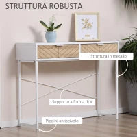 Consolle Moderna per Ingresso e Soggiorno con 2 Cassetti in Metallo 100x30x75cm - Bianco