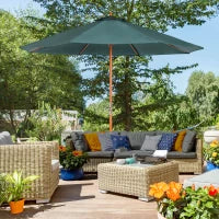 Ombrellone da giardino in legno di pioppo, copertura di poliestere Verde, Stabile, Anti-UV, Ø270 x 250cm