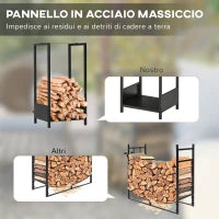 Scaffale Portalegna da Esterno e Interno in Acciaio con Base Rialzata, 39x35x76cm, Nero