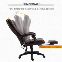 Sedia da Ufficio Massaggiante e Girevole con Funzione Reclinabile, 68,5x68,5x119-127 cm, Marrone