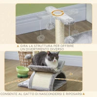 Albero Tiragraffi per Gatti in Peluche con Palo in Sisal, Cuccia e 2 Palline, 40x30x43cm, Grigio