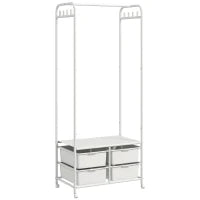 Stand Appendiabiti con Scarpiera a 4 Cesti e 8 Ganci, in Acciaio e Plastica, 63x37x153 cm, Bianco