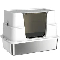Lettiera per Gatti in Acciaio Inossidabile, Spazioso Interno XL, con Paletta, Grigio Chiaro