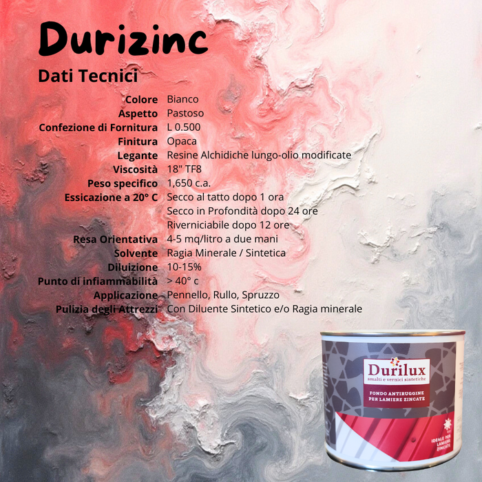 Durizinc fondo ancorante antiruggine lamiere zincate natura alchidica diluibile *** formato 500 ml, confezione 1