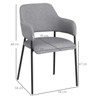 Set da 2 Sedie Imbottite Moderne in Tessuto con Braccioli e Gambe in Acciaio, 54x54x84cm, Grigio