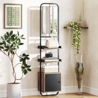 Scaffale da bagno con specchio, scaffale di archiviazione con ripiani regolabili e armadio, 40x30x179cm, nero