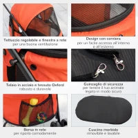 Passeggino per Cani Pieghevole con Tettuccio Regolabile, Borsa e 2 Guinzagli, 82x47x97 cm, Rosso e Nero