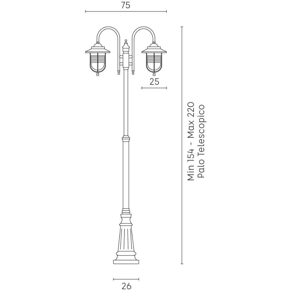 Palo porto da giardino alluminio ruggine 2 diffusori telescopico altezza 220