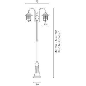 Palo porto da giardino alluminio ruggine 2 diffusori telescopico altezza 220