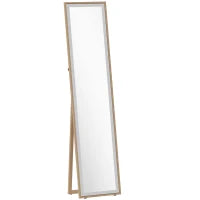 Specchio a figura intera con cornice MDF bicolore, 157 x 37 cm,  Argento/Naturale