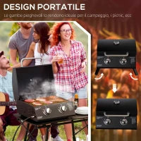 Barbecue a Gas Pieghevole con Coperchio, Termometro e 2 Bruciatori in Acciaio, 55x46.5x41 cm, Nero