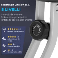 Cyclette Pieghevole da Fitness in Acciaio, Cyclette Magnetica Pieghevole da Casa con Altezza Regolabile, Resistenza Magnetica a 8 Livelli, Schermo LCD, 43x97x109cm, Grigio