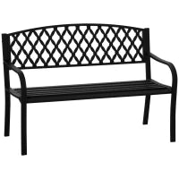 Panchina da Esterno 2 Posti con Braccioli in Acciaio e Ghisa, 128x58.5x89cm, Nero