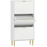 Scarpiera Slim per 18 Paia di Scarpe con 3 Cassetti a Ribalta e Ripiani Regolabili, 60x24x128 cm, Bianco