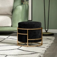 Pouf con Spazio di Archiviazione, Pouf Imbottito, Telaio in Metallo, Dorato, Nero