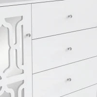 Credenza Specchiata con Maniglie a Cristallo,2 ante con ripiani mobili interni e 4 cassetti centrali,Bianco