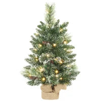 Albero di Natale Piccolo Alto 60 cm con 35 Luci LED Bianche, 64 Rami Ignifughi con Pigne, Verde