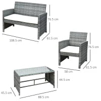 Set Mobili 4 Pezzi Divanetto 2 Poltrone Tavolino da Giardino Metallo, Rattan 108.5 x 61.5 x76.5 cm