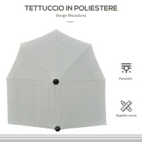 Ombrellone Semicircolare con Manovella e Tettuccio Anti UV, 200x190x240 cm, Crema