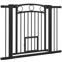 Cancelletto per animali, larghezza regolabile 76-104 cm, con porta per gatti, Nero