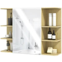 Specchiera Bagno con Armadietto a 2 Ripiani e 6 Vani Aperti, 80x20x59 cm, Legno