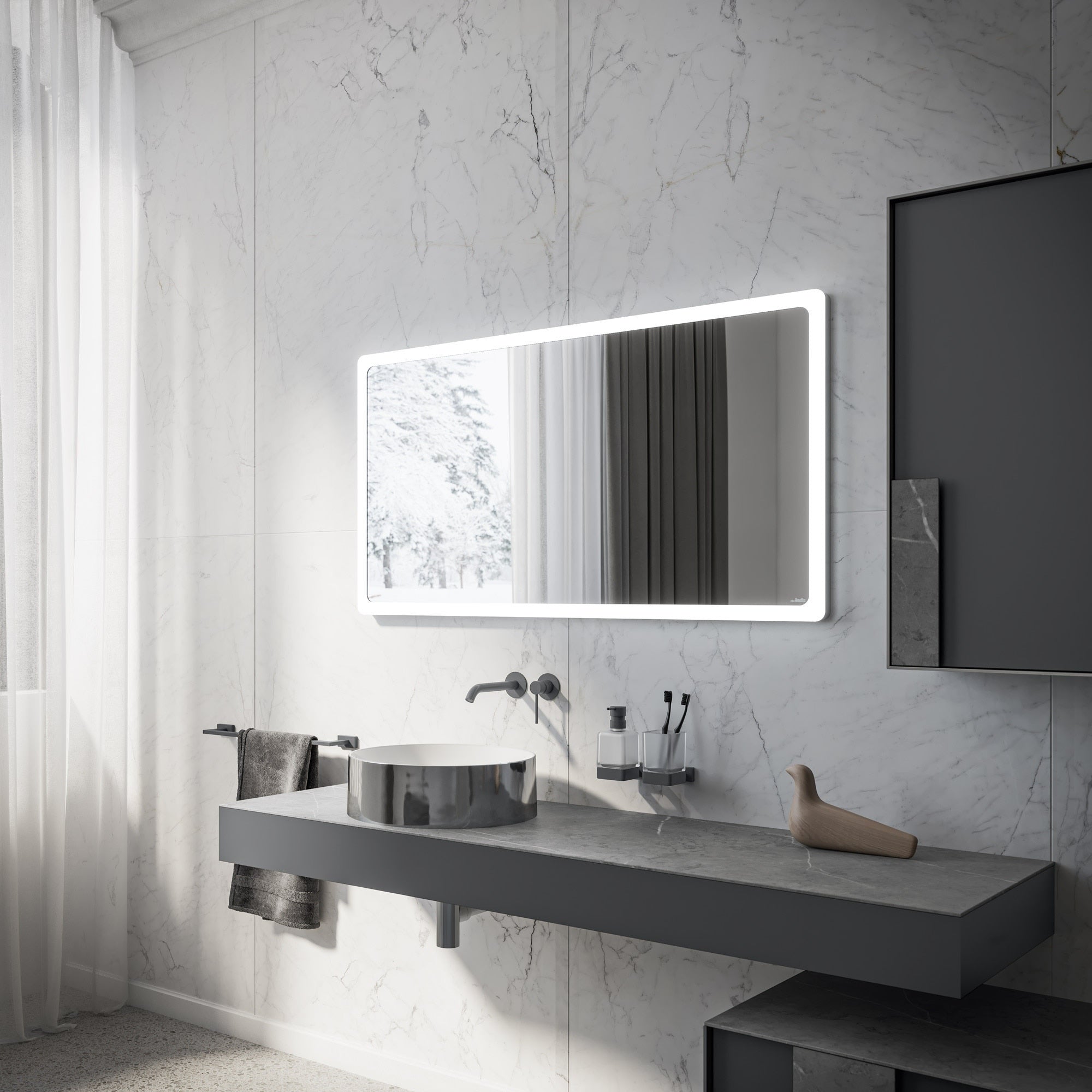 Inda - Specchio LED Portole Easy 100x64cm con bordo in vetro satinato