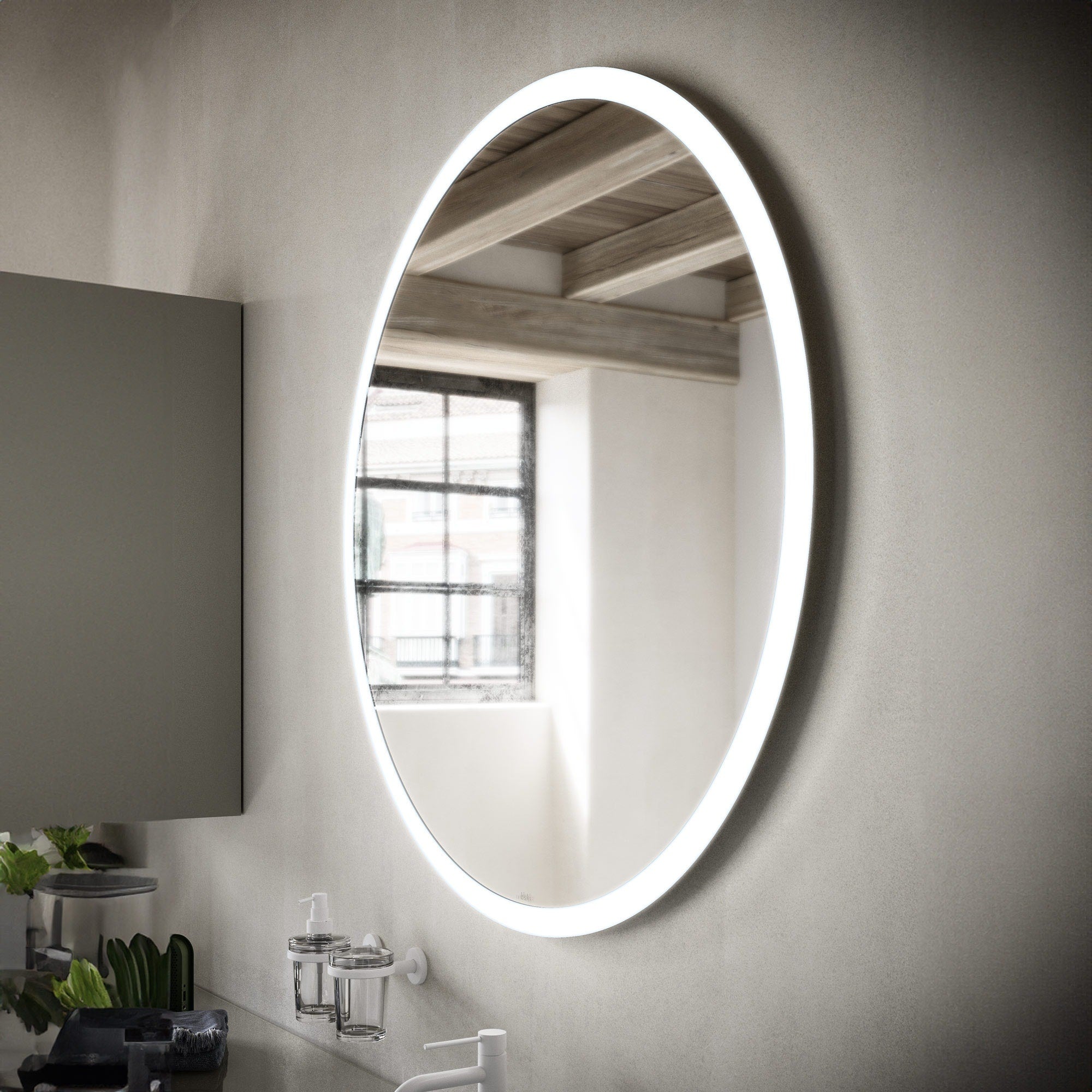 Inda - Specchio LED Portole Easy tondo 80cm con bordo in vetro satinato