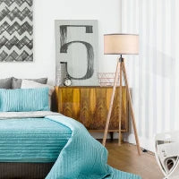 Lampada da Terra con Treppiede e Paralume in Lino Beige per Soggiorno, Compatibilità Lampadine E27, Ф45 x 152cm