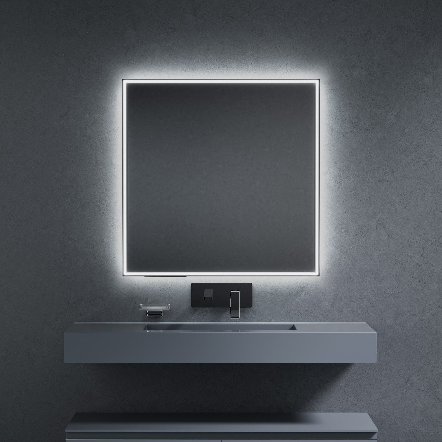 Inda - Specchio LED Pirano+ 80x80cm nero luce ed intensità dimmerabili