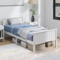 Struttura letto singolo in legno massiccio con doghe, testata e pediera, 100 x 210 cm Bianco