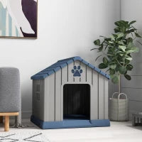 Casetta per Cani Taglia Media da Esterno Impermeabile con Base Rialzata e Finestre, 85x79x82 cm, Grigio