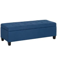 Banco portaoggetti 94,5L panca fine letto in tessuto effetto lino e gambe in legno, 125 x 49 x 41,5 cm, blu