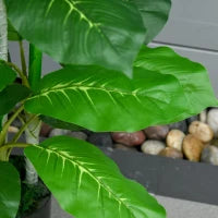 Pianta Verde Artificiale da 95 cm e 33 Foglie con Vaso Nero Ø15x13 cm, in PEVA, PE e Cemento