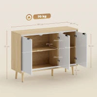 Credenza Moderna a 3 Ante con Ripiano Regolabile, 107x35x77 cm, Bianco Lucido e Rovere