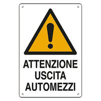 CARTELLO 'ATTENZIONE USCITA AUTOMEZZI' cm 40 x 60 IST SRL 10 PZ